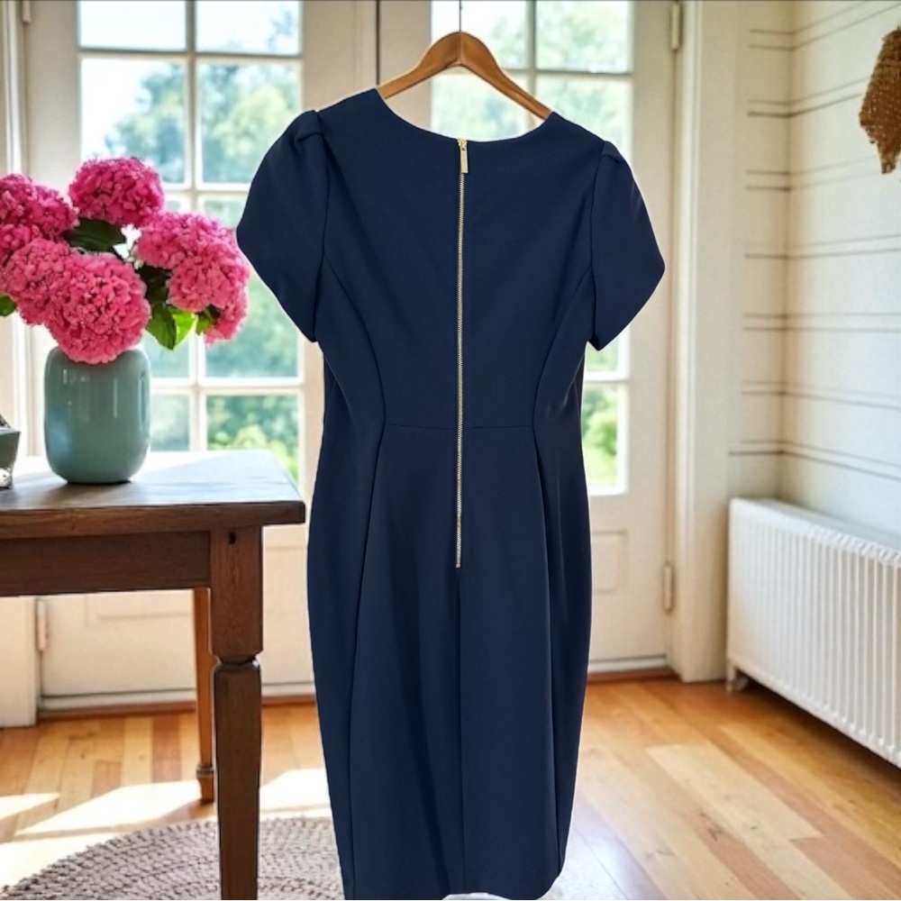NWOT Calvin Klein True Navy Tulip Sheath Dress with Gold Back Zipper - Picture 4 of 8